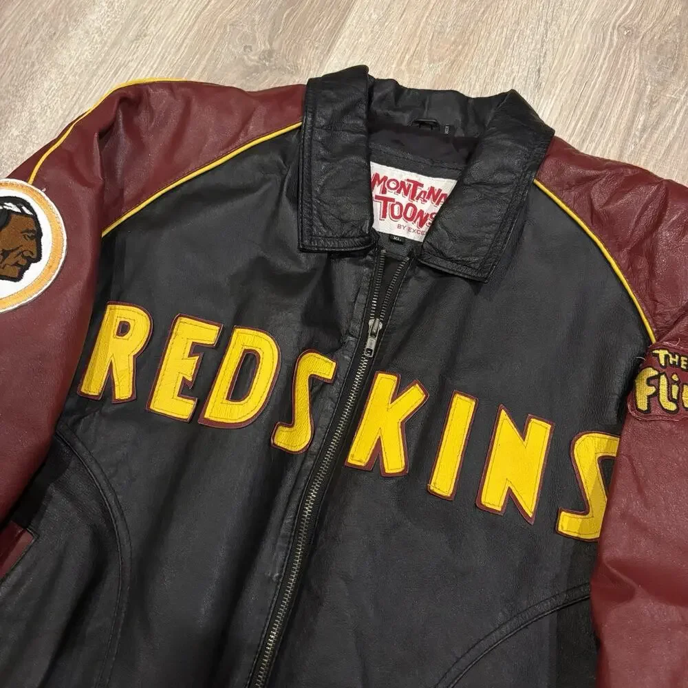 Vintage Washington Redskins The Flintstones Leather Jacket XL 90s Montana Toons